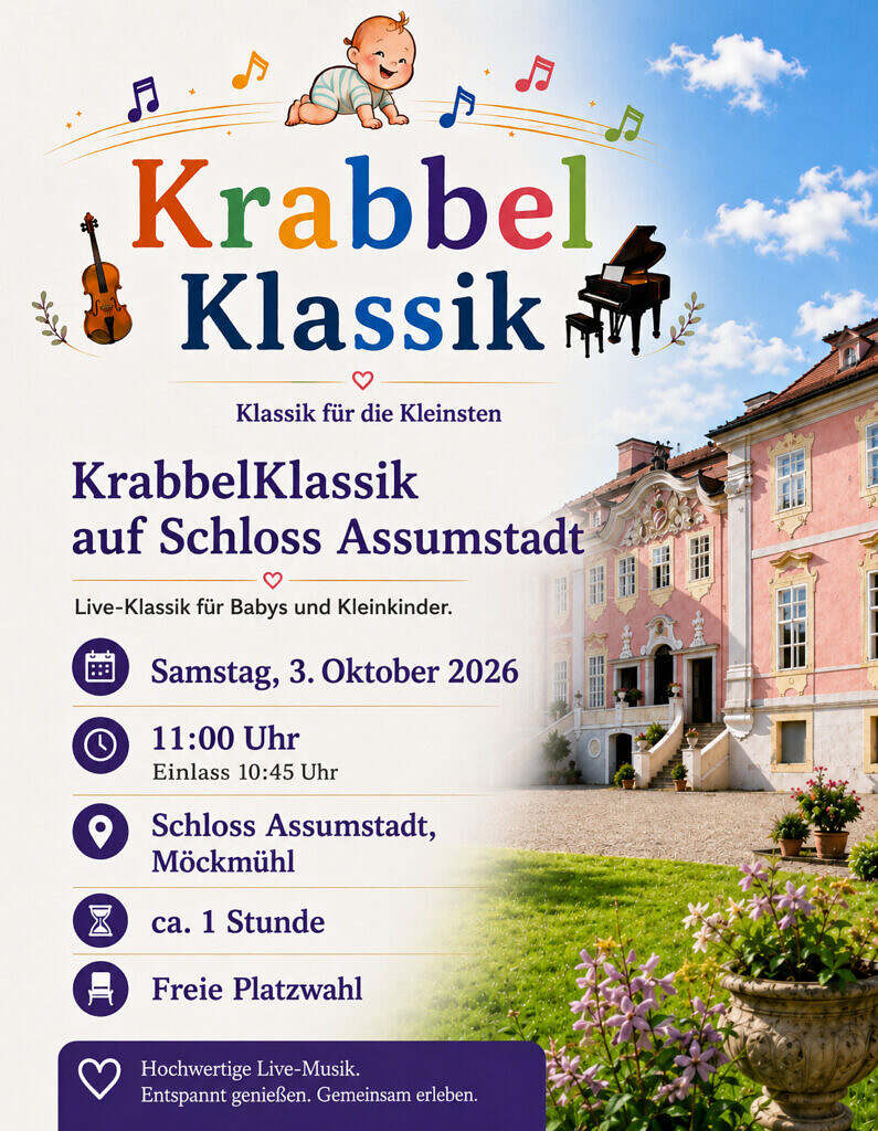 KrabbelKlassik bringt hochwertige klassische Live-Musik zu Familien mit Babys und Kleinkindern – in entspannter Atmosphäre und aus nächster Nähe.